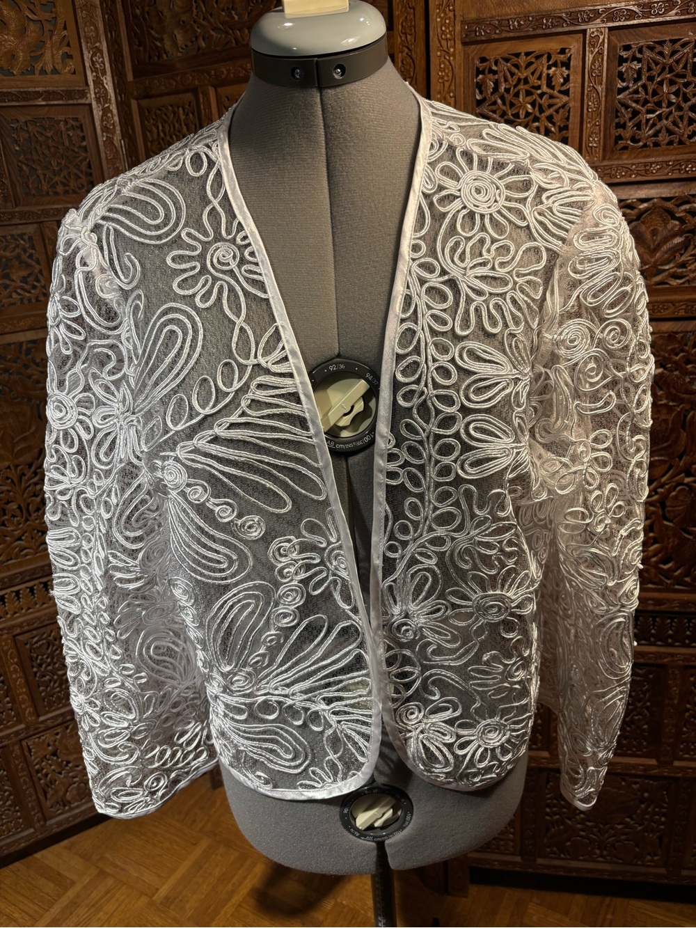 DCC White Sheer Ribbon Design Open-Front Women's Jacket